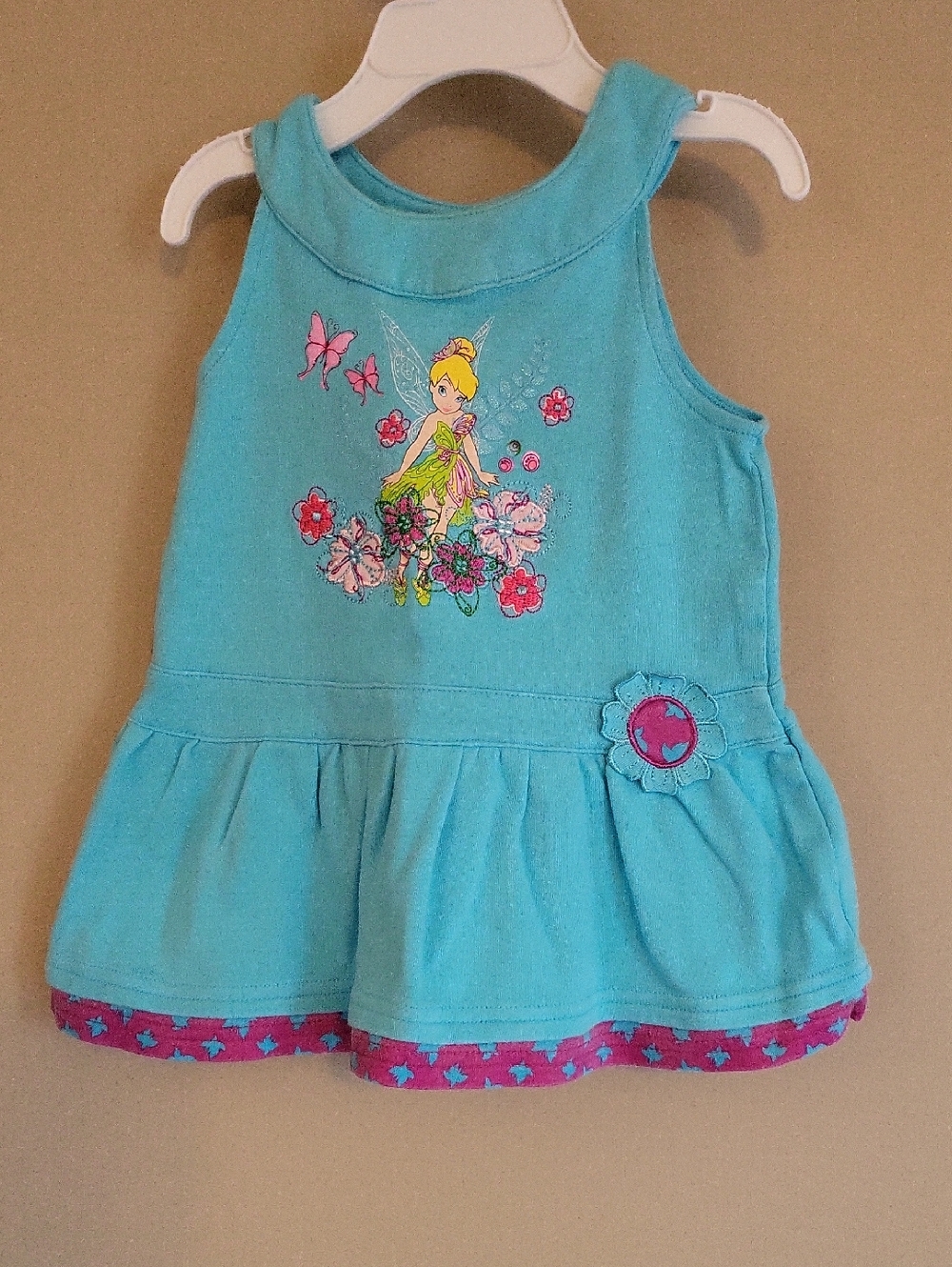 Turquoise Tinkerbell embrodiered tank dress
